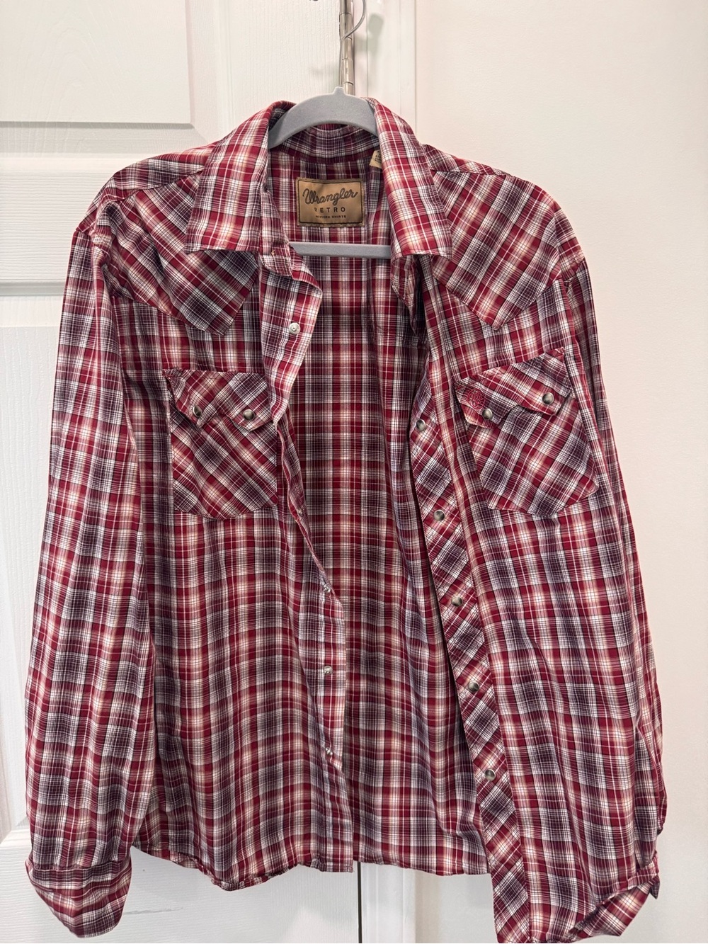 Wrangler Red and White Plaid Button-Down Shirt